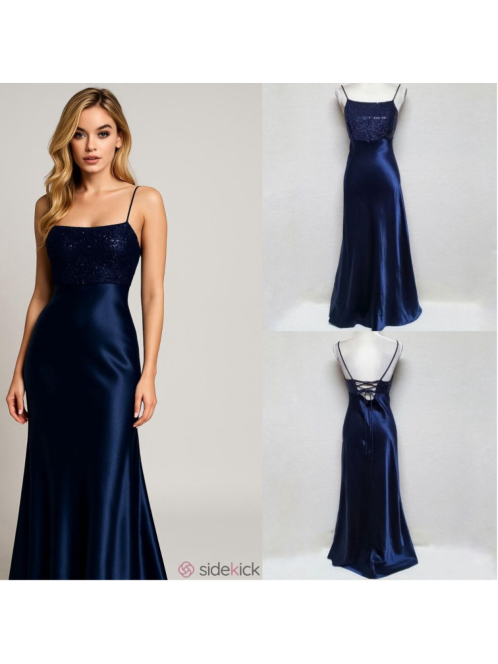 Maurices Vintage 1990s USA Made Royal Blue Sequin Lace-up Back Satin Slip Dress